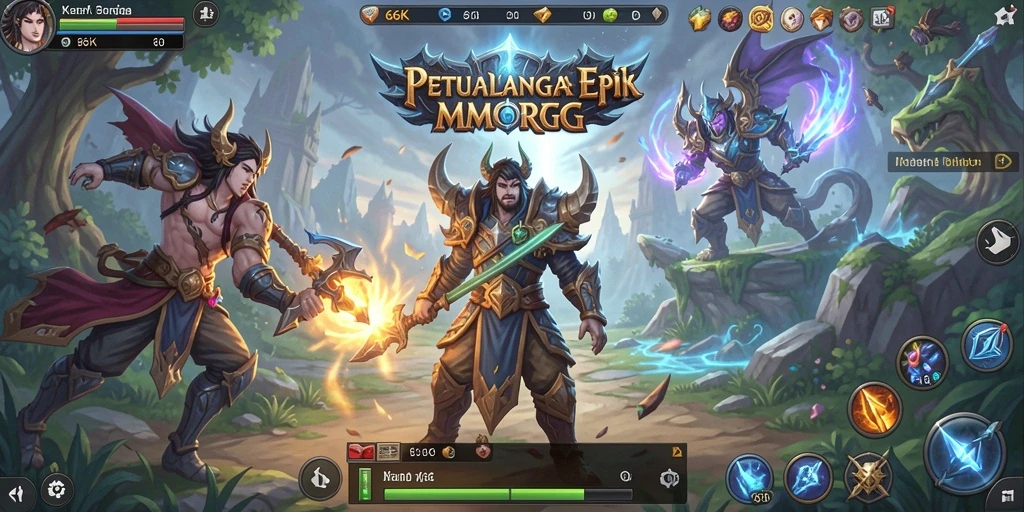 Tangkapan layar utama 66K menampilkan aksi pertempuran seru dalam game MMORPG.