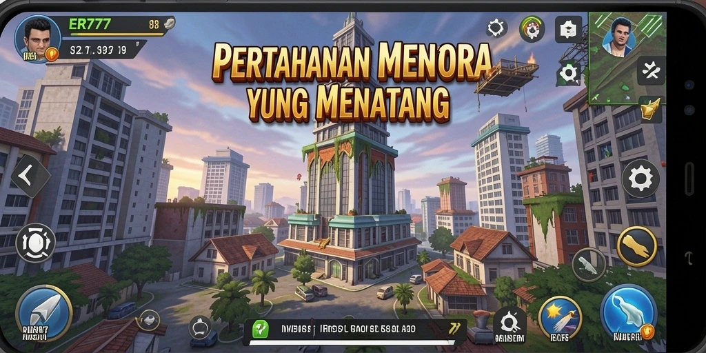 Screenshot menampilkan aksi gameplay Tower Defense yang intens dan seru.