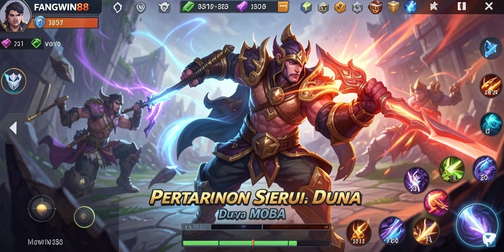 Tampilan aksi mendebarkan dalam permainan MOBA FANGWIN88.