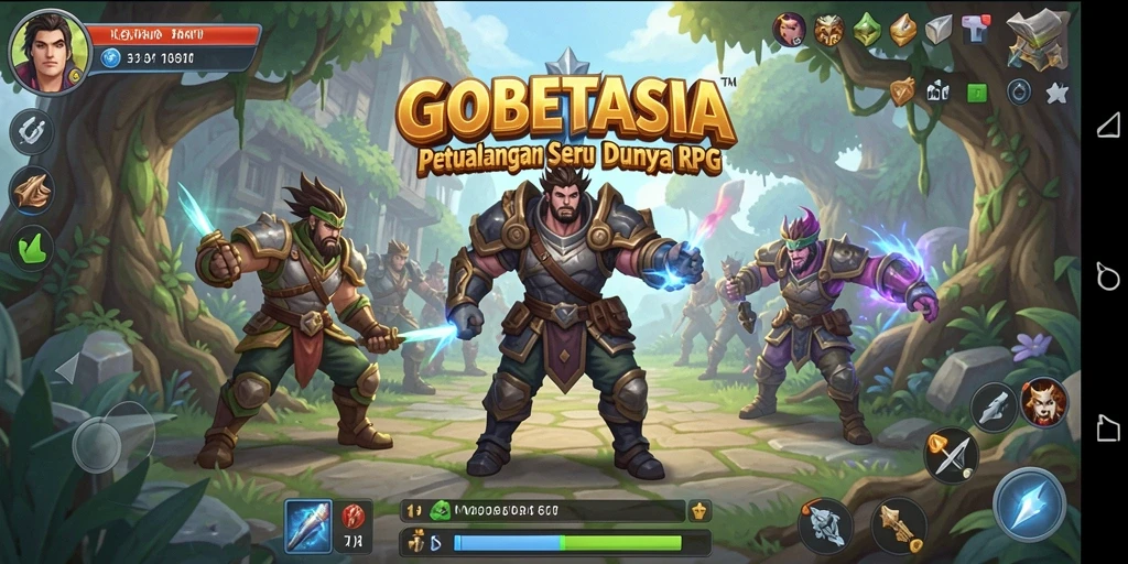 Screenshot GOBETASIA dengan tampilan pertempuran RPG yang epik.