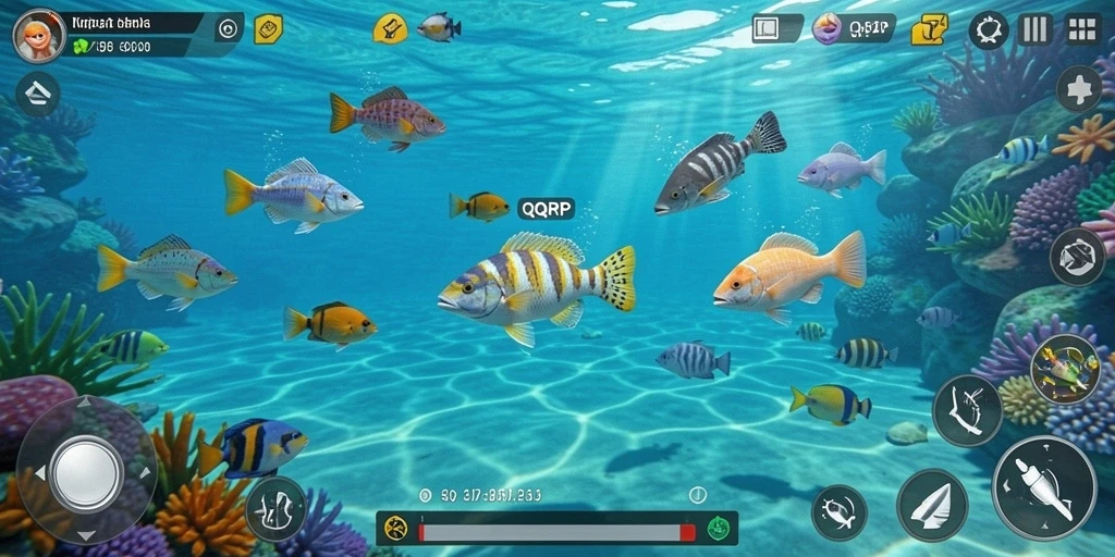 Tampilan gameplay QQRP dengan aksi menembak ikan yang seru.