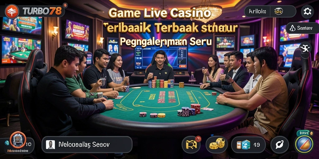 Tampilan utama gameplay TURBO78 dengan dealer profesional dan suasana kasino.